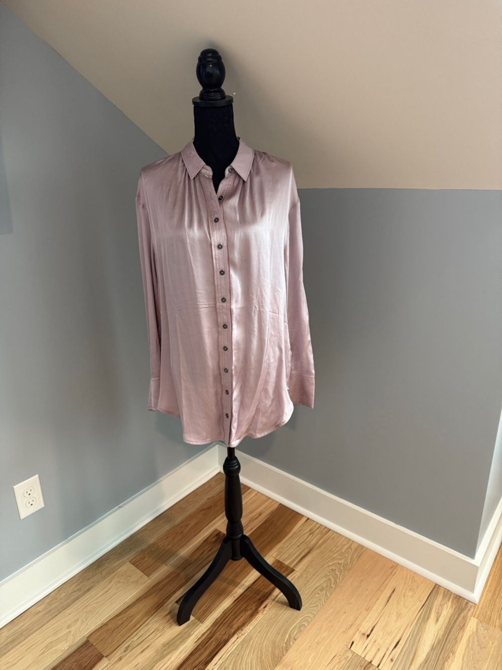Pilcro Satin Feel Button-Down Blouse in Dusty Pink